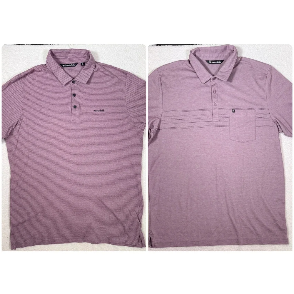Lot of 2 Travis Mathew Mens XL Polo‎ Shirts Purple Striped Pima Cotton 1MU175